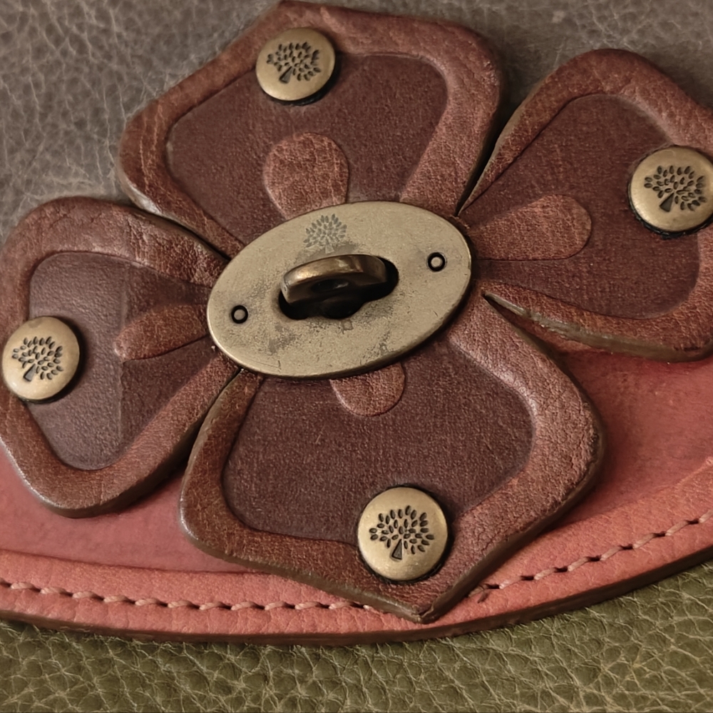 Mulberry Tooled Leather Floral Accent Shoulder Bag - Brown, Olive & Pink - Picture 3 of 10